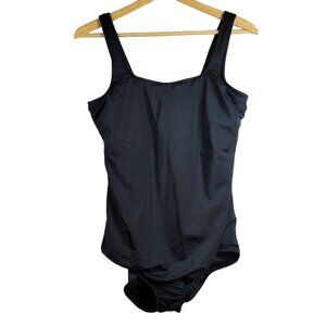 Lands' End Women Tank One Piece Swimsuit Black 16 Tummy Control Modest Tugless